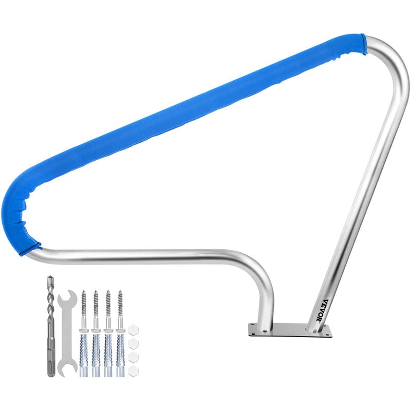Rampe Piscine Inox 121,9x91,5cm, Main Courante 113kg Rail Barre deAppui de Piscines Tube 4,83cm Epaisseur 2mm avec Housse Poignee 1,2m 4 Ancres pour