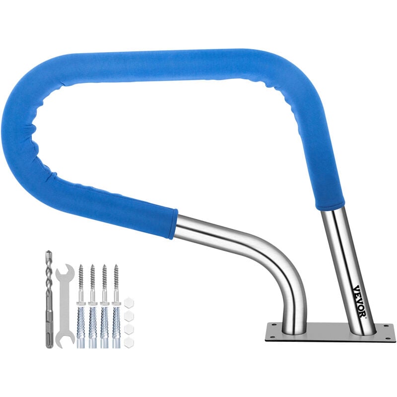 Rampe Piscine Inox 81,2x58,4 cm Main Courante 113 kg Rail Barre deAppui de Piscines Tube 4,83 cm Epaisseur 2 mm avec Housse Poignee 1,2 m 4 Ancres