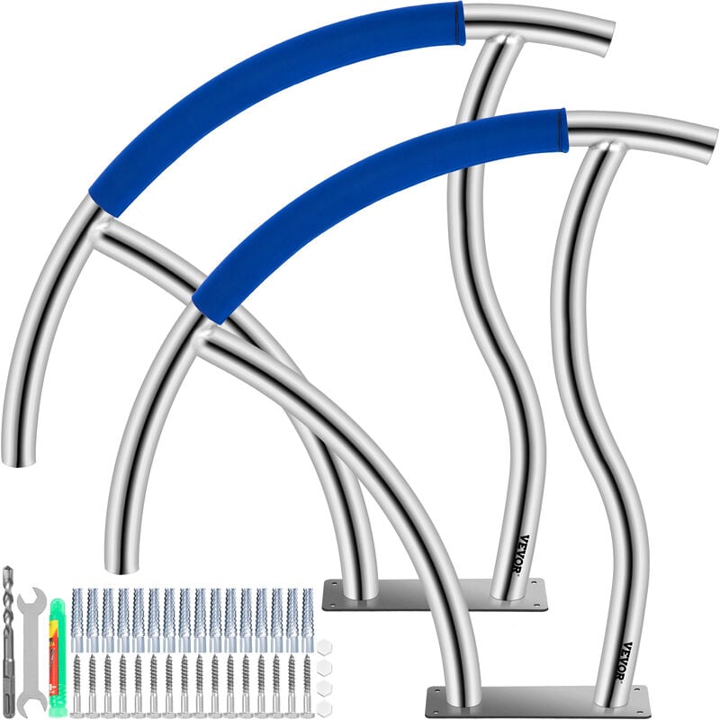 Rampe Piscine Acier Inox 2PCS Main Courante 76,2x76,2 cm Rail Barre deAppui Piscines 170 kg avec Plaque de Base 30,5x10,2 cm Housses Poignees 50 cm