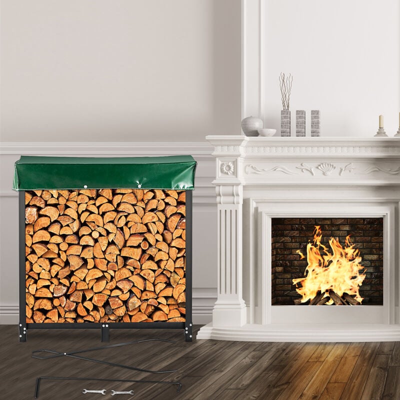 VEVOR Range Buche Acier 183,5x36,2x122 cm Abris Bois Chauffage 590 kg Capacite Porte-Buches avec Couverture PVC 183,5x36,2x27,5 cm pour Rangement