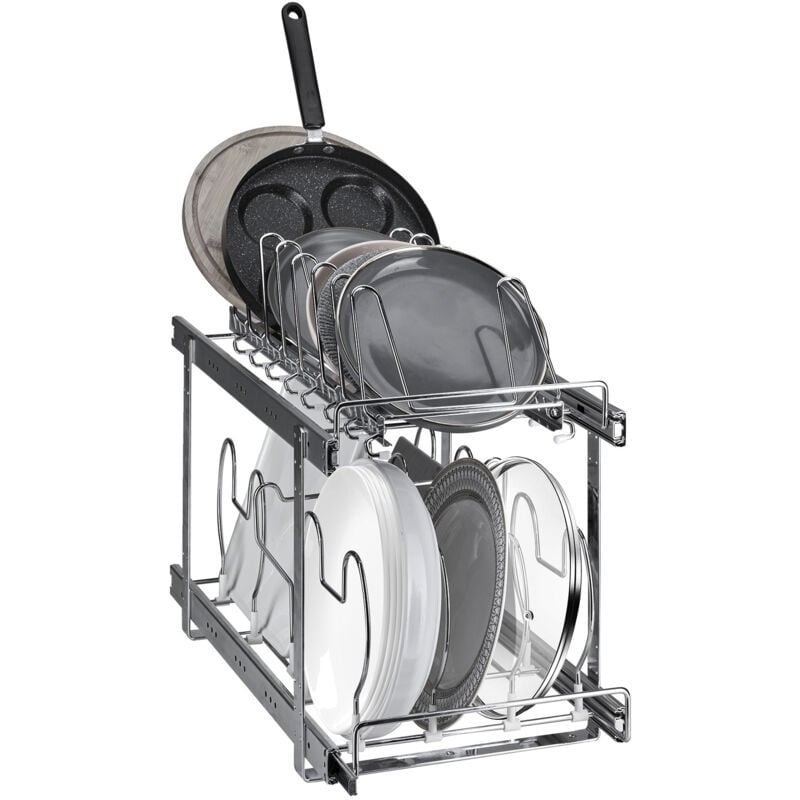 Vevor Rangement Couvercle Casserole Extensible Organiseur de Poele a 2 Niveaux 30,5x57,5x46,5 cm Porte-Casseroles avec Separateur Reglable Range
