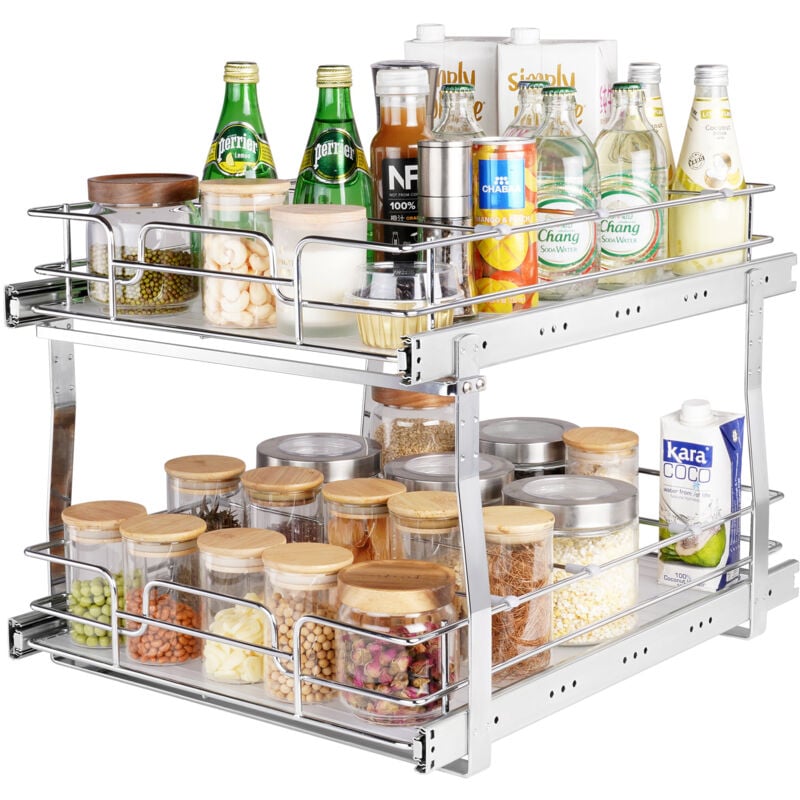 Mophorn - vevor Rangement sous Evier 2 Etages 376x516 mm et 398x533 mm Etagere Coulissante pour Placard en Acier Chrome avec Tablettes Charge 30 kg
