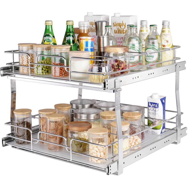 Vevor Rangement sous Evier 2 Etages 474x533 mm et 452x516 mm Etagere Coulissante pour Placard en Acier Chrome avec Tablettes Charge 30 kg Glissement