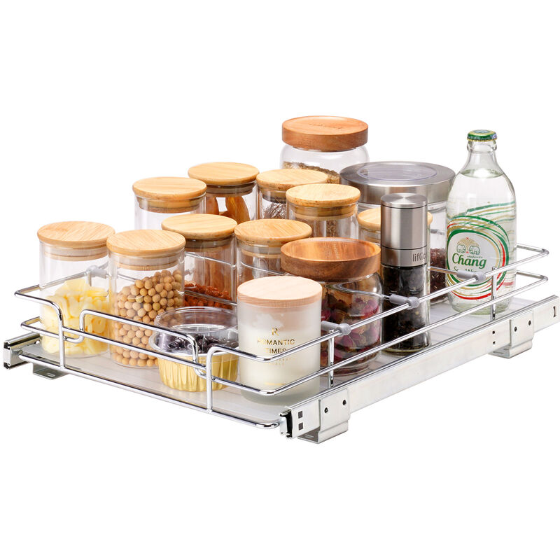 Mophorn - vevor Rangement sous Evier 292x419x63,5 mm 1 Etage Panier Coulissant pour Placard en Acier Chrome Tiroir Coulissant Cuisine avec Tablette