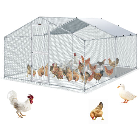 VEVOR Recinto per Galline in Metallo per Esterni 400x300x200 cm, Gabbia per Pollame Telone Impermeabile con Tetto, Recinto per Galline Doppia Porta Rete Metallica per Oche, Anatre, Conigli, Pollame