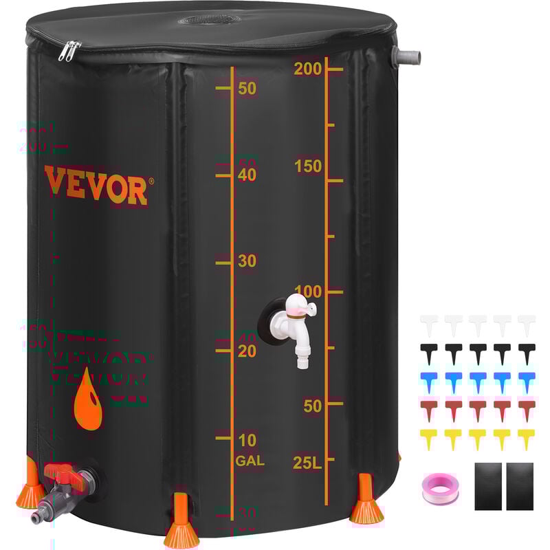 Vevor Recuperateur deEau de Pluie Pliable 201 l Reservoir deEau de Pluie Portable Bac Systeme Collecteur Tonneau Baril pvc 1000D avec Robinet pour