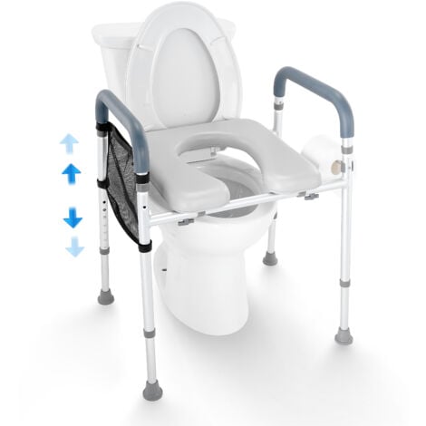 MOPHORN VEVOR Rehausseur de Toilette Hauteur Reglable 49-64 cm a 7 Niveaux Siege de Toilette Sureleve Universel Charge 158,7 kg, Cadre en Alu Rembourre, pour Personnes Âgees, Handicapes, Patients, Enceintes