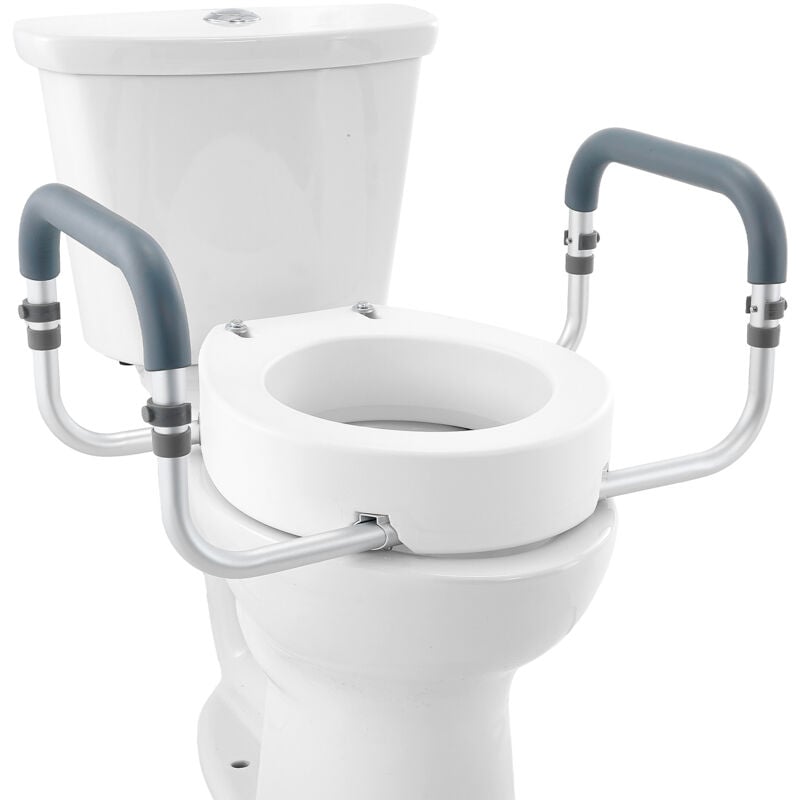 Vevor Rehausseur de Toilette Ronde Standard 88,9 mm Haut, Siege de Toilette Sureleve Charge 136 kg, Main Courante en Alu, Rembourrage en eva, pour
