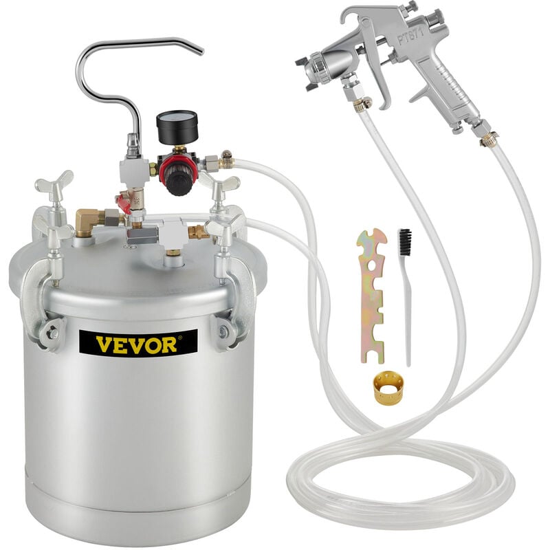 Vevor - Reservoir de Peinture sous Pression 10 l avec Pistolet de Pulverisation, Pot de Peinture sous Haute Pression avec 2 Tuyaux de 3 m, Forte