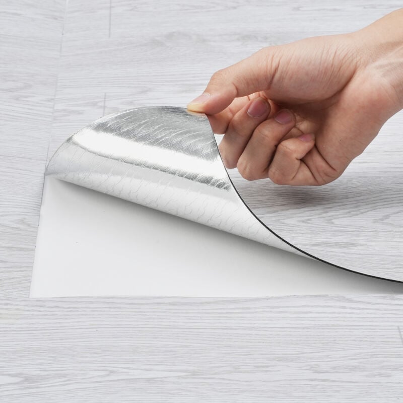 Vevor Revetement de sol en vinyle auto-adhesif 9900 mm x 600 mm, dalle de sol diy en bois gris clair,1,5 mm deepaisseur a decoller et a coller, pour