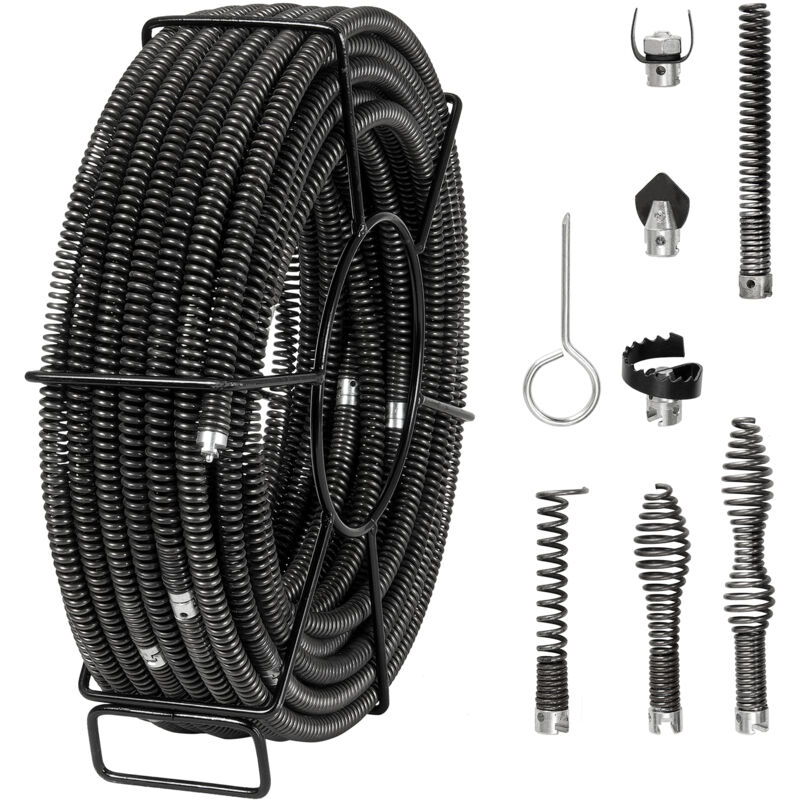Mophorn - Vevor Rohrreinigungsspirale 30 M X 16 Mm, Professionelles Rohrreinigungskabel Mit 7 Schneidern Für 20-100 Mm Rohre,