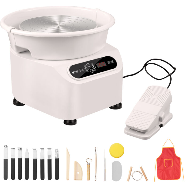 Vevor - Roue de Poterie 250 mm, Tour de Potier Electrique 350 w, avec Pedale Ecran Tactile lcd et Tablier, Mini Roue de Poterie a Entrainement