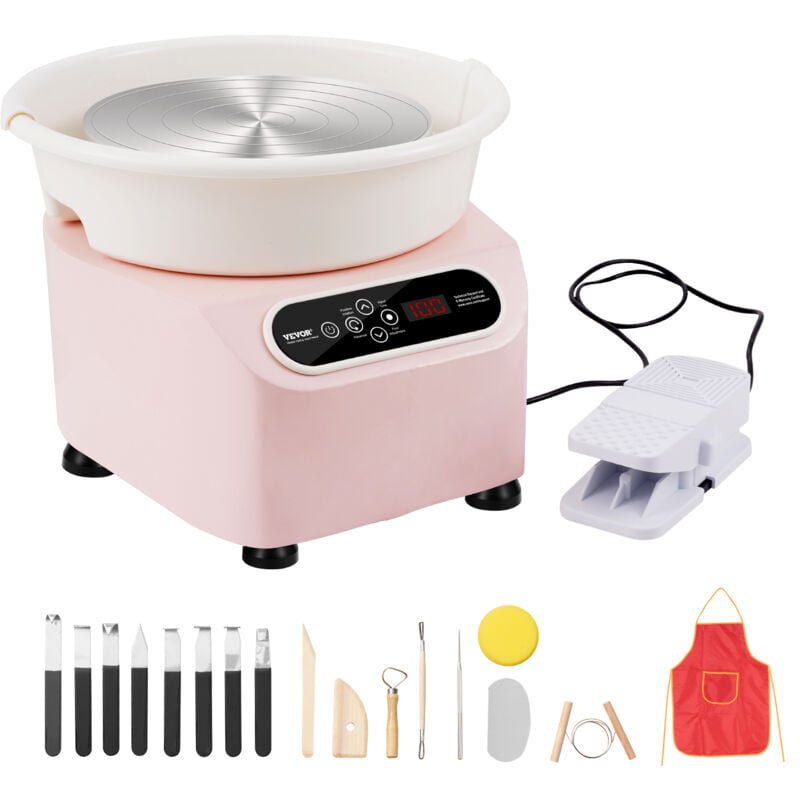 Vevor - Roue de Poterie 250 mm, Tour de Potier Electrique 350 w, avec Pedale Ecran Tactile lcd et Tablier, Mini Roue de Poterie a Entrainement