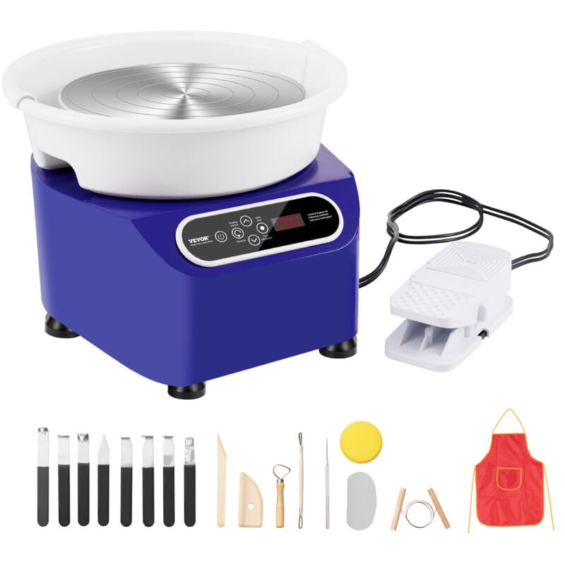 Vevor - Roue de Poterie 280 mm, Tour de Potier Electrique 350 w, avec Pedale Ecran Tactile lcd et Tablier, Mini Roue de Poterie a Entrainement