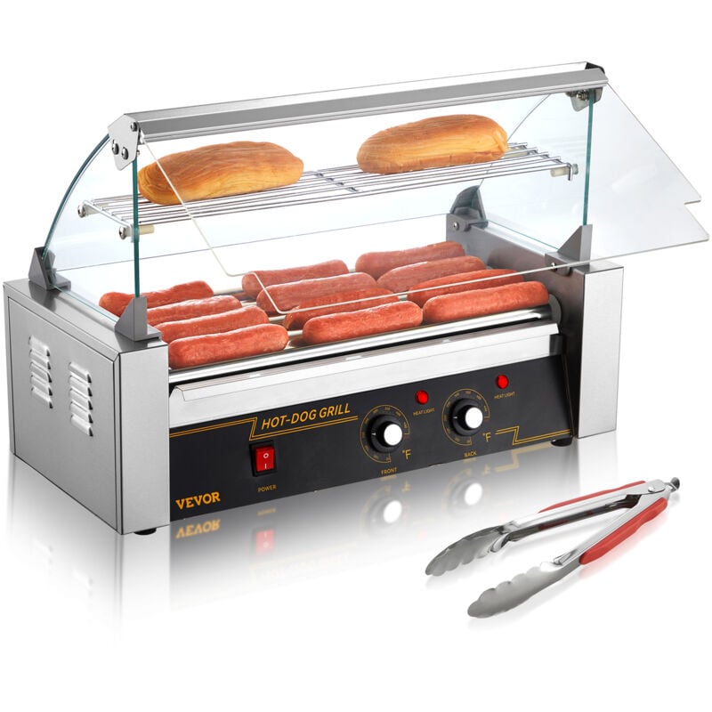 Vevor - Rouleau a hot-dogs, 5 rouleaux, machine a griller les saucisses en acier inoxydable avec double controle de temperature, 12 hot-dogs,1000 w