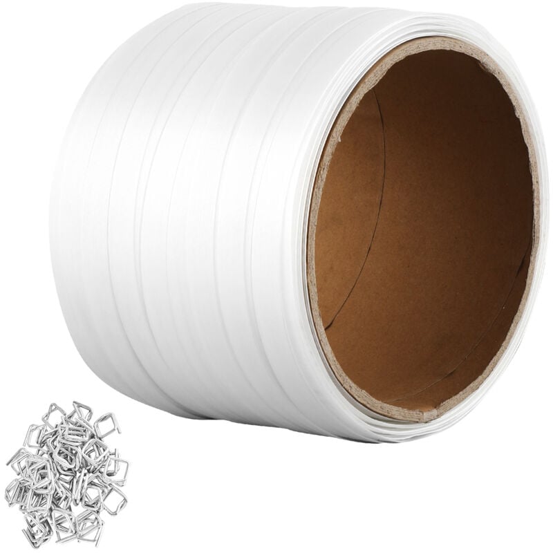 Rouleau de cerclage en sangle tissee pour emballage, 100 m x 19 mm x 0,9 mm, bobine de cerclage robuste pour palettes, haute resistance 800 kg,