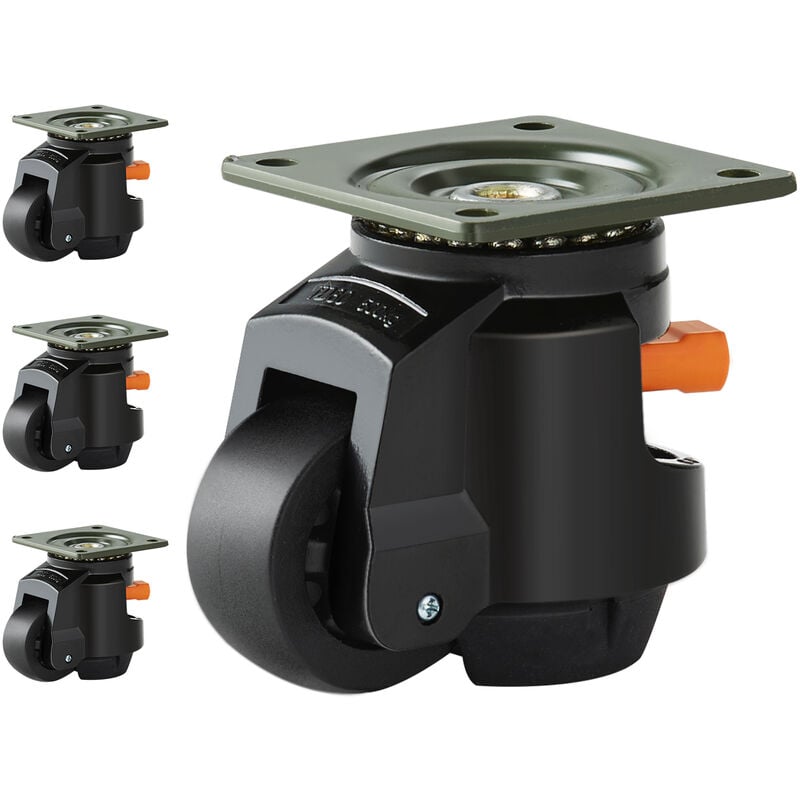 Mophorn - vevor Roulettes Pivotantes pour Meubles Lot de 4 Roulettes de Nivellement Capacite de Charge Totale 1000 kg Diametre 63,5 mm Poignee