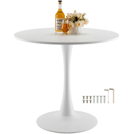 VEVOR Round Dining Table, 31.5 in Wood Table for 2-4 Person, Modern Circle Furniture, Leisure Coffee Office Tables with Pedestal Base in Tulip Design, for Home Kitchen Living Room, White(Only Table)