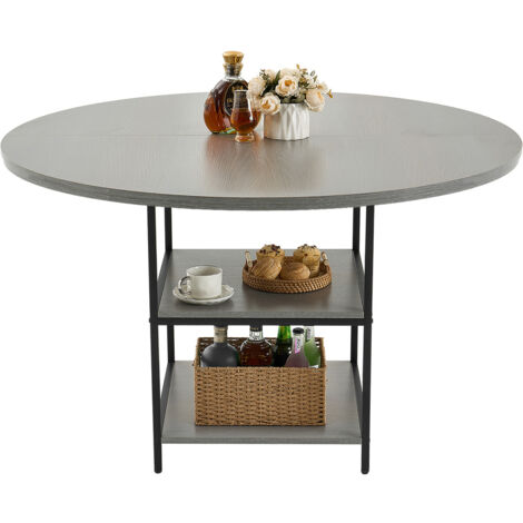VEVOR Round Dining Table, 47 inch Wood Table for 4-6 Person, Modern Circle Dinner Furniture, Leisure Tables with Storage Shelf and Metal Legs, for Home Kitchen Living Room, Grey (Only Table)