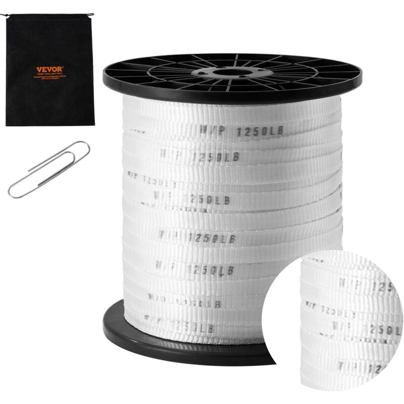 Vevor Ruban de traction en polyester, 160,9 m x 1,3 cm, corde plate capacite de traction 567 kgf, ruban sangle imprimee pour emballage, jardinage,