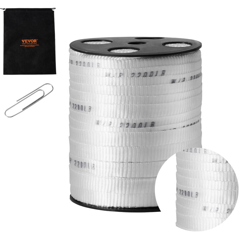 Vevor Ruban de traction en polyester, 96,9 m x 1,6 cm, corde plate, capacite de traction 998 kgf, ruban sangle imprimee pour emballage, jardinage,