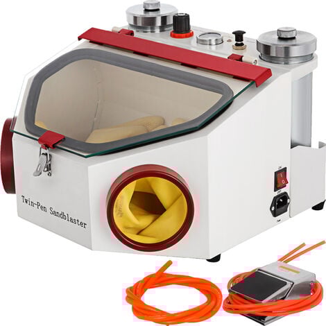 VEVOR Sabbiatrice Laboratorio Odontotecnico, 220V/60HZ Sabbiatrice Dentale con 2 Penne in Metallo e Ceramica, Sabbiatrice da Banco con LED e Grande Finestra di Visualizzazione per Porcellana, Gioielli