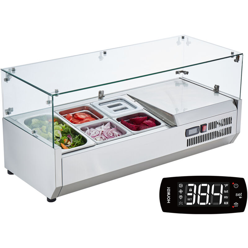 Vevor - Saladette Refrigeree a Poser 140 w, Vitrine Refrigeree pour Pizzeria, avec 1 1/3 Casseroles et 4 1/6 Casseroles, Corps en Inox 304 et