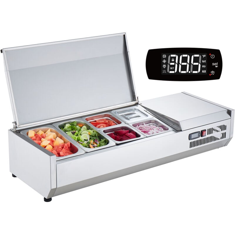 Vevor - Saladette Refrigeree a Poser 140 w, Vitrine Refrigeree pour Pizzeria, avec 2 1/3 Casseroles et 4 1/6 Casseroles, Corps en Inox 304, Couvercle