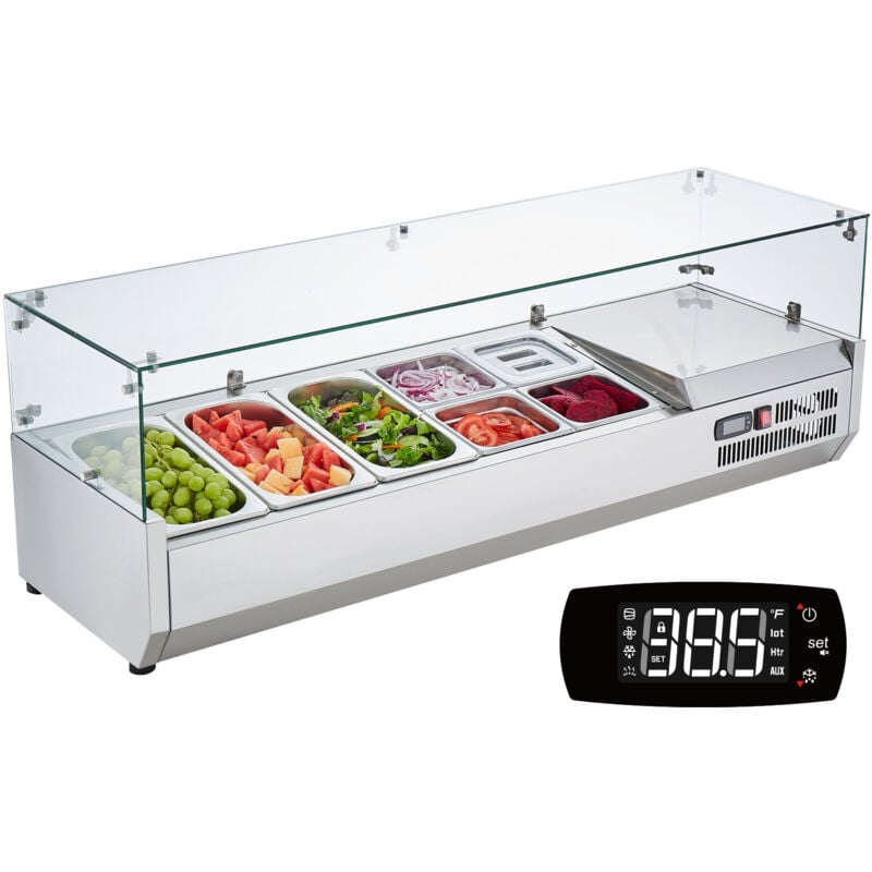 Vevor - Saladette Refrigeree a Poser 150 w, Vitrine Refrigeree pour Pizzeria, avec 3 1/3 Casseroles et 4 1/6 Casseroles, Corps en Inox 304 et