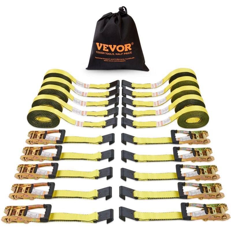 Vevor Sangle a Cliquet Lot de 10 Sangles deArrimage Resistance a la Rupture Maximale 4536 kg 0,05x9 m pour Securiser Cargaisons, Appareils