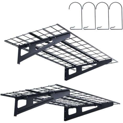 VEVOR Scaffali per Garage da 2 Pezzi Griglia per Garage Portaoggetti 183 x 61 cm Montaggio da Parete, Capacita di Carico 227 kg ca., Scaffali Galleggianti per Organizzazione del Garage, Officina, Nero