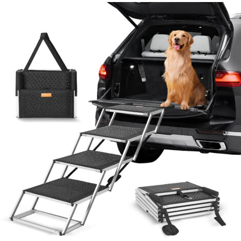 VEVOR Scala Gradini Larghi per Auto per Cani 4 Gradini, Rampa Pieghevole con Superficie Antiscivolo, Animali Domestici Gradini Portatili in Alluminio Leggero per SUV e Camion, Supporta Fino a 113 KG