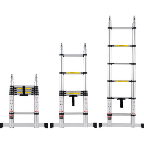 VEVOR Scala Telescopica a Forma di A da 3810 mm Scala Estensibile in Alluminio, Capacita di  170 kg Scala Pieghevole con Retrazione Multi-pulsante, con Barra Stabilizzatrice, per Camper, Roulotte