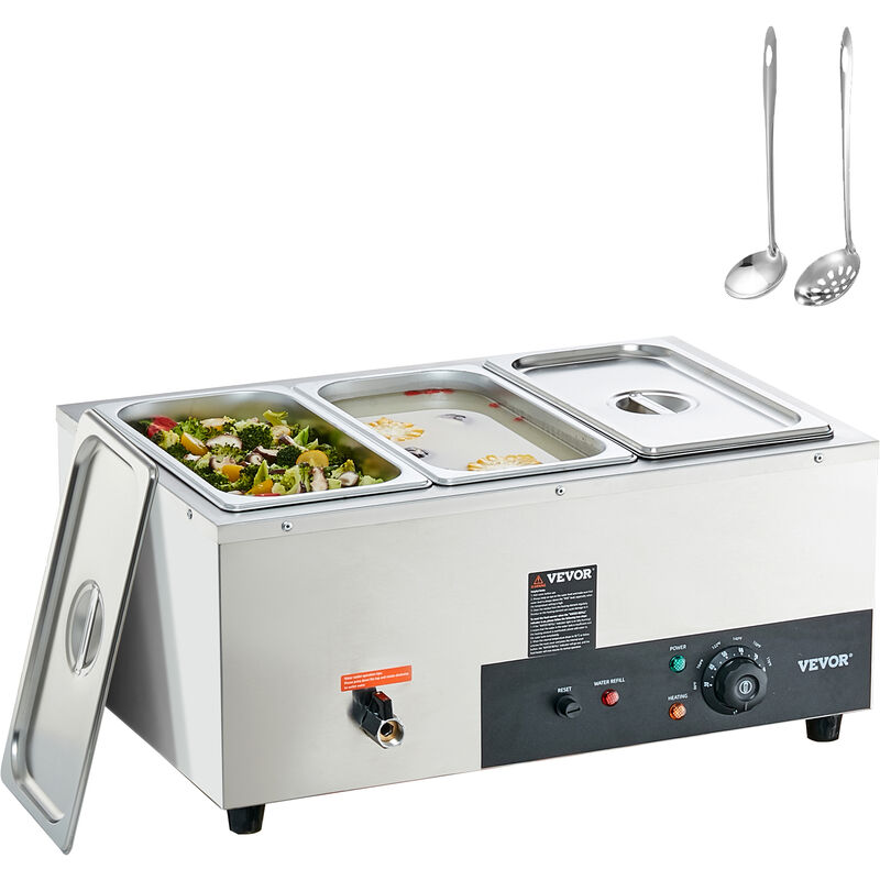 VEVOR Scaldavivande 3 Vassoi in Acciaio Inox Commerciale Elettrico 1500W Capienza 3 x 7,6L ca. per Festa Evento Convegno, Contenitore Scaldavivande