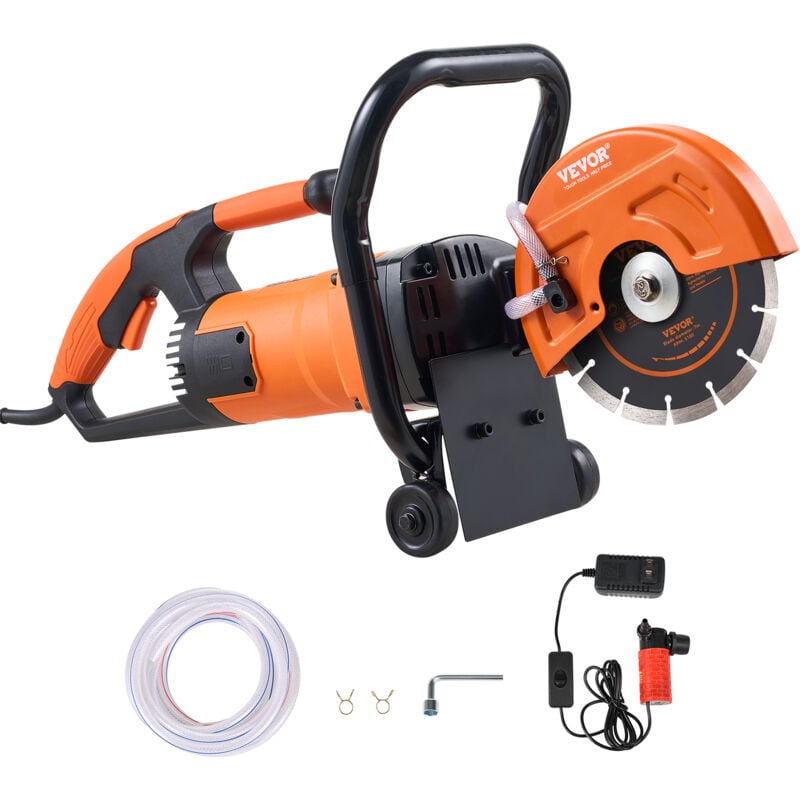 Scie a beton electrique, 180 mm, scie circulaire puissance elevee 2000 w profondeur de coupe 63 mm scie a disque humide/sec avec conduite deeau,