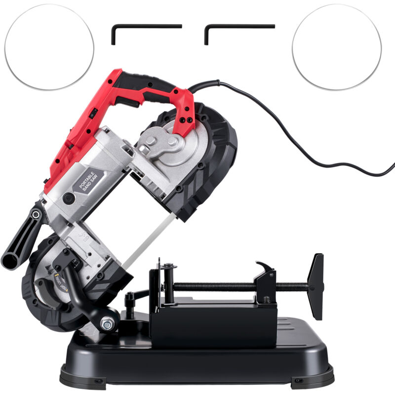 Mophorn Scie a ruban portative sans fil avec capacite de coupe de 5 pouces et base amovible en acier allie - Vitesse variable, moteur 10A, scie a