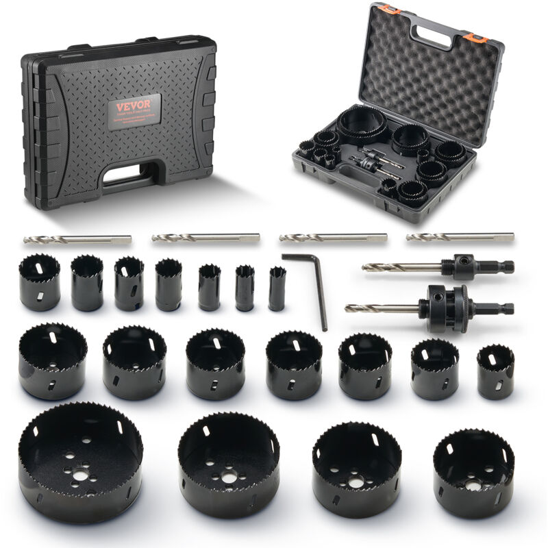 VEVOR Lochsäge Set Bimetall, 18-tlg. Lochblätter, 6 Lochbohrer Schnitttiefe 38 mm, Bimetall Lochsägensatz Bohrmaschine Zubehör, Profi Lochsägen zum Bohren von Holz, Eisen, Kunststoff und PVC usw.