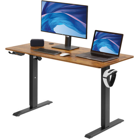 VEVOR Scrivania Regolabile in Altezza da Ufficio Home Office Studio Piano di Lavoro  1,2 x 0,6 m, Scrivania Ergonomica Altezza Regolabile Capacita Carico Massima 82 kg, Scrivania Regolabile Marrone