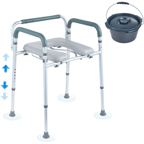 VEVOR Sedia da toilette, Comodino con Seduta e Braccioli Imbottiti, Altezza Regolabile su 7 Livelli, Secchio Rimovibile da 5,8 Litri, Capacita di 350 LBS