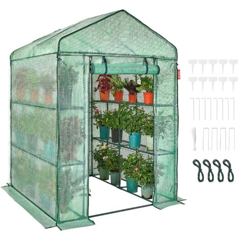 VEVOR Serra Portatile con Ripiani Telone in PE Porta Arrotolabile 141 x 141 x 200 cm Carico Massimo 15 kg da Giardino Cortile Terrazza Struttura Pieghevole, Serra con Ripiani per Piante Fiori Verdure