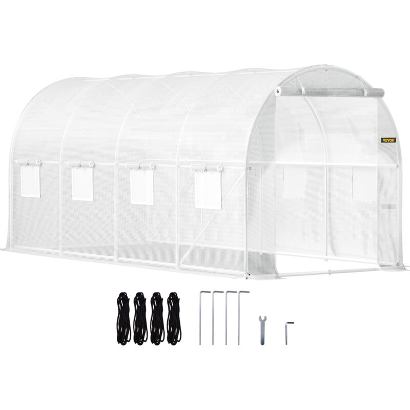VEVOR Serre Tunnel Jardin Avec 8 Fenêtres à Mailles Et Cadre Galvanisé 4,6x2,1x2,1m Blanc