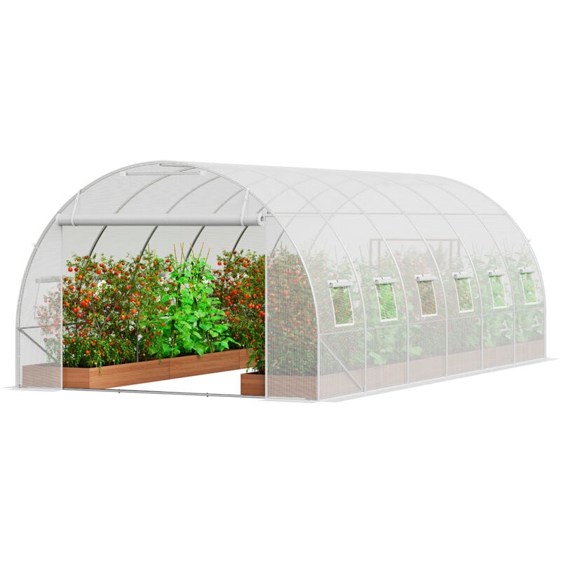 Vevor - Serre Tunnel Jardin, 590x295x198 cm, Tente Abri Plantes avec Cadre en Acier Galvanise, Couverture en pe Blanche, Porte a Glissiere