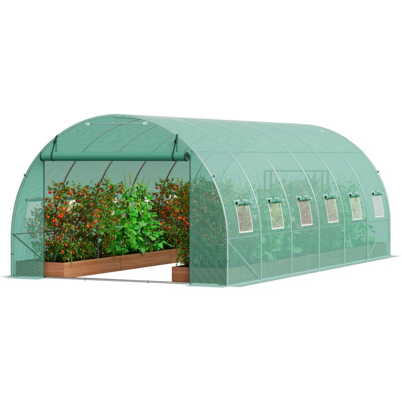 Vevor - Serre Tunnel Jardin, 590x295x198 cm, Tente Abri Plantes avec Cadre en Acier Galvanise, Couverture en pe Verte, Porte a Glissiere Enroulable,