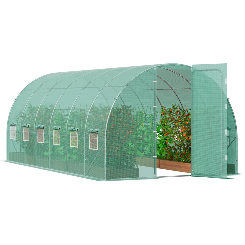Vevor - Serre Tunnel Jardin, 590x295x225 cm, Tente Abri Plantes avec Cadre en Acier Galvanise, Couverture en pe Verte, Porte Battante, 12 Fenetres