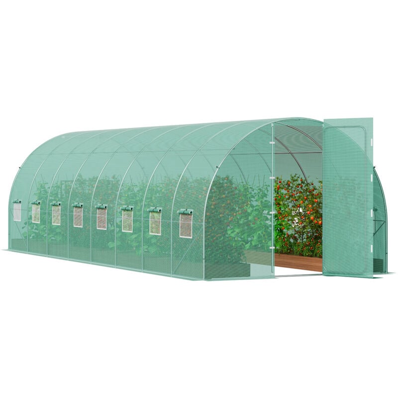 Vevor - Serre Tunnel Jardin, 835x290x225 cm, Tente Abri Plantes avec Cadre en Acier Galvanise, Couverture en pe Verte, Porte a Glissiere Enroulable,