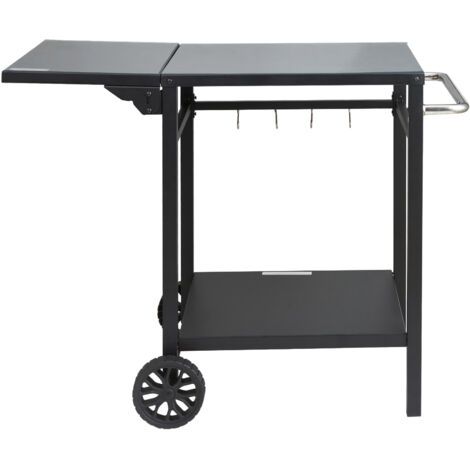 VEVOR Servierwagen Küchenwagen 97,2 x 64 x 75,5 cm Outdoor-Grill-Esswagen mit Doppelter Ablage, Beweglicher Grilltisch für die Zubereitung von Speisen, Multifunktionale Tischplatte aus Eisen Schwarz