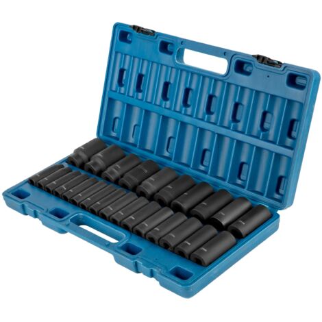 VEVOR Set di bussole a percussione, bussole a percussione da 1/2" 26 pezzi, bussole a 6 punti, set di bussole per azionamento da 1/2" metrico a impatto 10 mm - 36 mm, costruzione robusta Cr-V