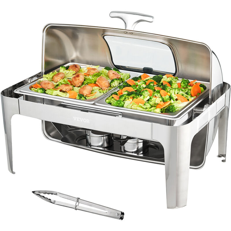 Set di Scaldavivande in Acciaio Inox per Servizio Buffet Catering Vassoio Sostituibile Capienza Max. 8,5L, Set Vassoio di Riscaldamento Scaldavivande