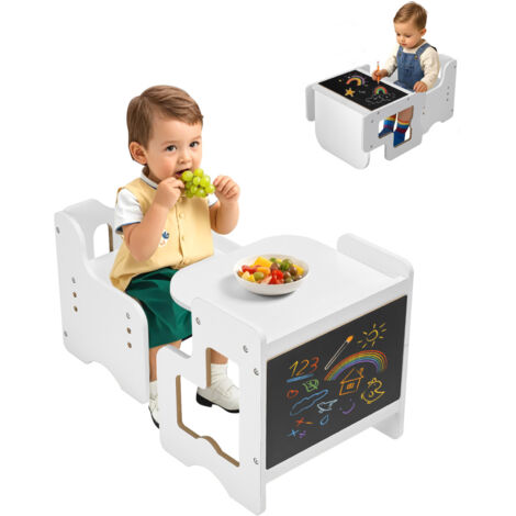 VEVOR Set Tavolo e Sedia per lo Svezzamento, Tavola e Sedia in Legno Resistente per Bambini Piccoli con 2 Sedie, Sgabello Regolabile a 3 Livelli, Sedia per Leggere, Mangiare, Legno Naturale