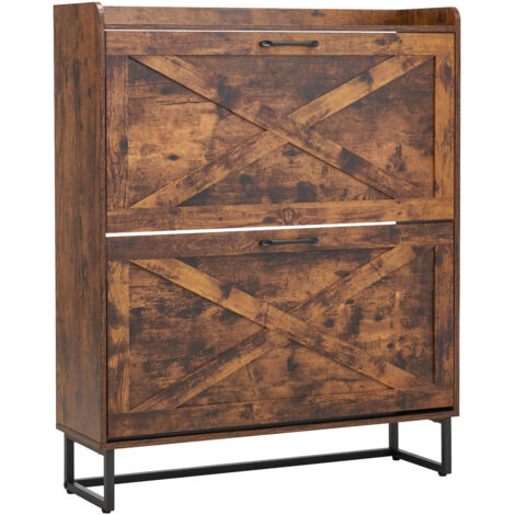 VEVOR Shoe Cabinet with 2 Flip Drawers, Farmhouse Shoes Storage Cabinet with Metal Legs and Anti-Tipping Device, Freestanding Shoe Organizer Ideal for Entryway, Hallway, Bedroom, Living Room, Brown